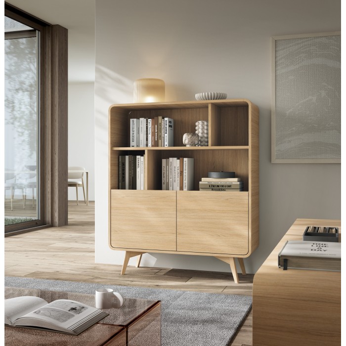 Bücherregal VELION 108 cm - elegantes Bücherregal in Eiche mit Regalen und Schränken, modernes Design