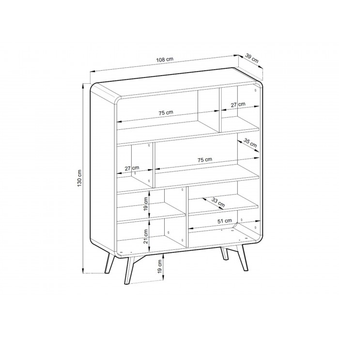 Bücherregal VELION 108 cm - elegantes Bücherregal in Eiche mit Regalen und Schränken, modernes Design