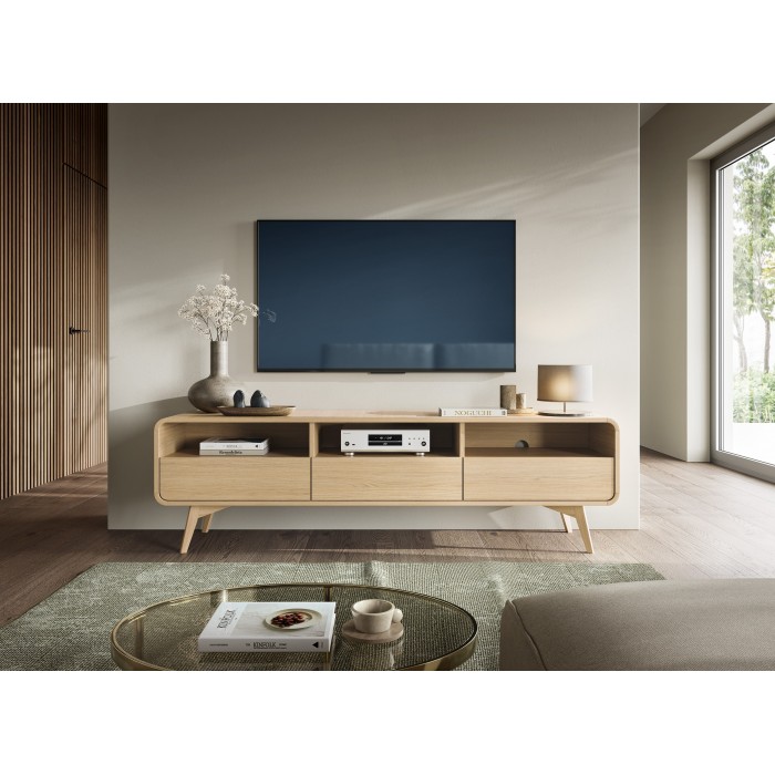 RTV Schrank VELION 180 cm - modern, TV-Tisch mit 3 Schubladen, Eiche matt