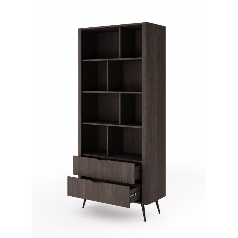 Stilvolle Eiche Dunin Bücherregal ARVIS mit 2 Schubladen für das Wohnzimmer 2/9