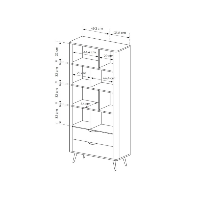 Stilvolle Eiche Dunin Bücherregal ARVIS mit 2 Schubladen für das Wohnzimmer 8/9