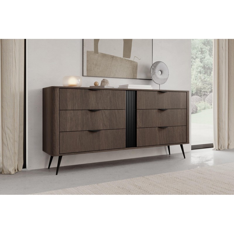 Kommode ARVIS - Luxus Design, 6 Schubladen, Eiche Dunin + Schwarz 3/9