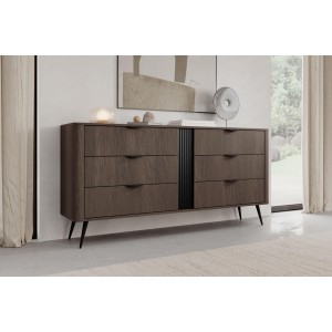 Kommode ARVIS - Luxus Design, 6 Schubladen, Eiche Dunin + Schwarz 3/9