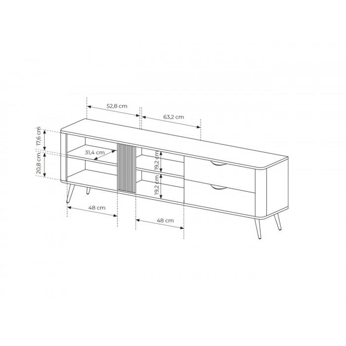 RTV Schrank ARVIS 195 cm Moderner TV-Schrank mit Schubladen Eiche Dunin + Schwarz