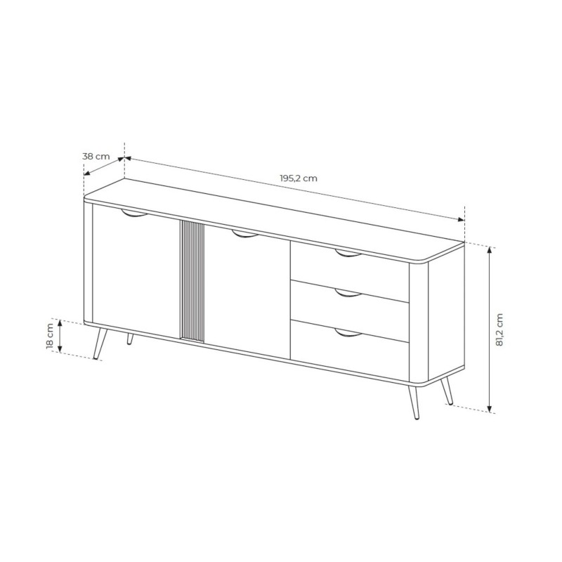 Zweitürige Kommode ARVIS 195 cm - Stilvoll in dunkler Dunin-Eiche mit schwarzen Akzenten 7/9