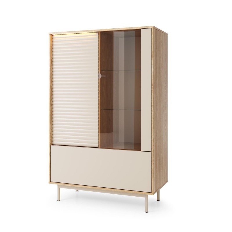 Vitrine LATILO in geölter Eiche mit Kaschmirfronten und dezenter LED-Beleuchtung 1/9