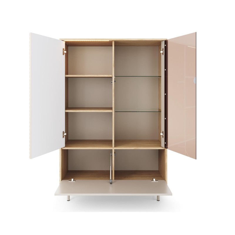 Vitrine LATILO in geölter Eiche mit Kaschmirfronten und dezenter LED-Beleuchtung 2/9