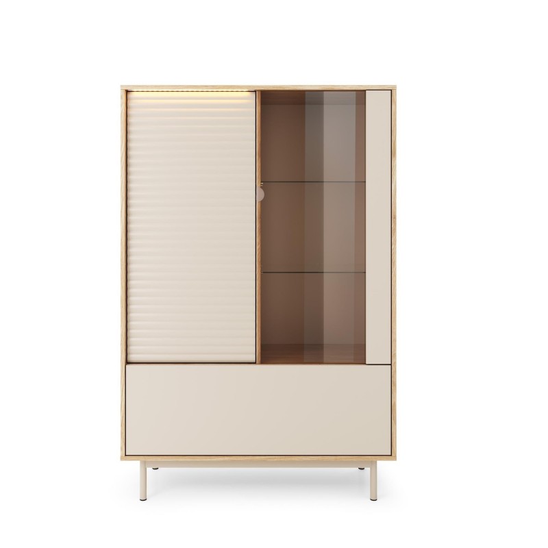Vitrine LATILO in geölter Eiche mit Kaschmirfronten und dezenter LED-Beleuchtung 3/9
