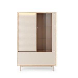 Vitrine LATILO in geölter Eiche mit Kaschmirfronten und dezenter LED-Beleuchtung 3/9
