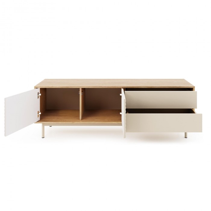 LATILO RTV-Schrank in Kaschmir mit Eichenholzkorpus und eleganter LED-Beleuchtung