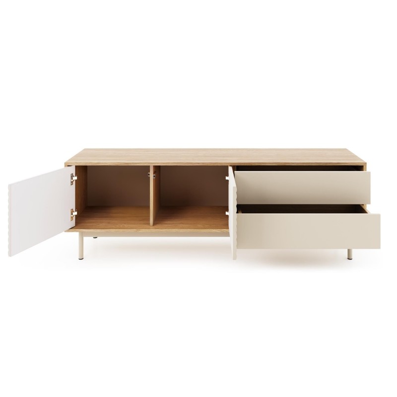 LATILO RTV-Schrank in Kaschmir mit Eichenholzkorpus und eleganter LED-Beleuchtung 2/9