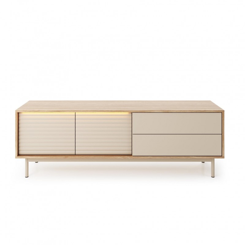 LATILO RTV-Schrank in Kaschmir mit Eichenholzkorpus und eleganter LED-Beleuchtung 3/9