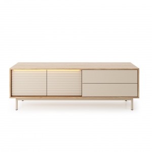 LATILO RTV-Schrank in Kaschmir mit Eichenholzkorpus und eleganter LED-Beleuchtung 3/9