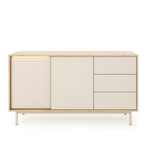 Moderne zweitürige Kommode LATILO in Kaschmir und geölter Eiche mit LED-Beleuchtung 3/9