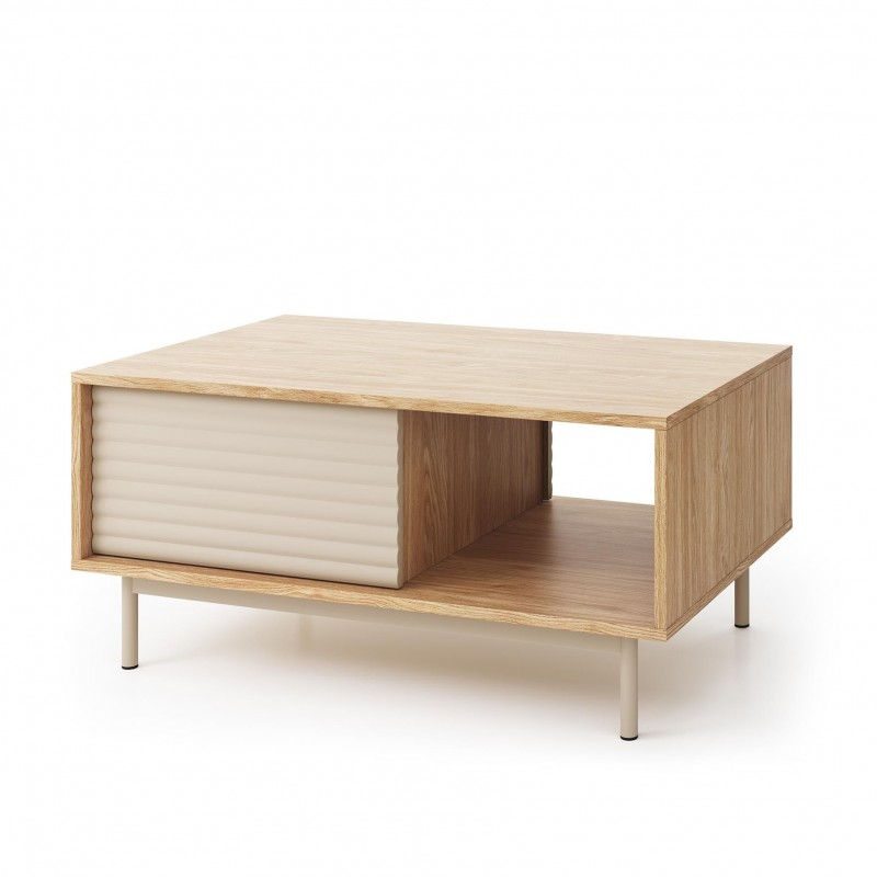 Stilvoller LATILO Couchtisch mit Schrank in Kaschmir und geölter Eiche - Ein geräumiges Möbelstück für Ihr Wohnzimmer 1/9
