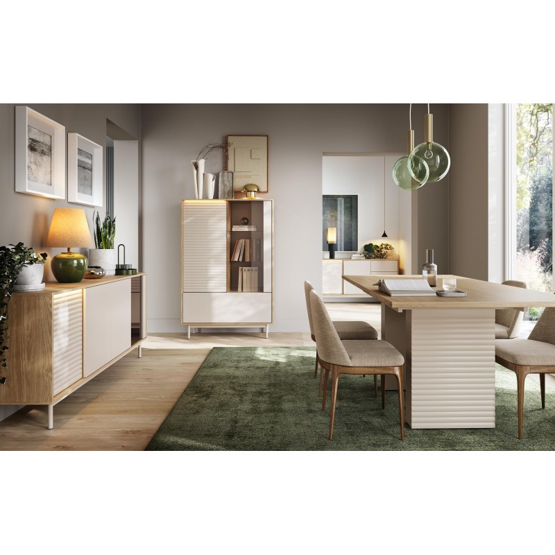 Eleganter Klapptisch LATILO in Kaschmir und geölter Eiche - ideal für Esszimmer und Wohnzimmer 4/9