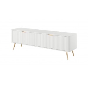 Weißer Schrank RTV LANTE 163 cm - geriffelte Fronten, 2 Flügeltüren, goldene Beine, ideal für das Wohnzimmer 1/9