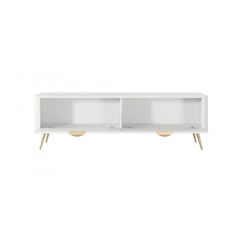 Weißer Schrank RTV LANTE 163 cm - geriffelte Fronten, 2 Flügeltüren, goldene Beine, ideal für das Wohnzimmer 2/9