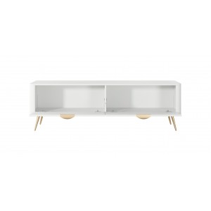 Weißer Schrank RTV LANTE 163 cm - geriffelte Fronten, 2 Flügeltüren, goldene Beine, ideal für das Wohnzimmer 2/9