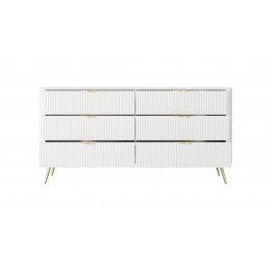 Kommode LANTE 163 cm - weiß, 6 Schubladen, kannelierte Fronten, goldene Griffe und Beine, einzigartige Eleganz 2/9