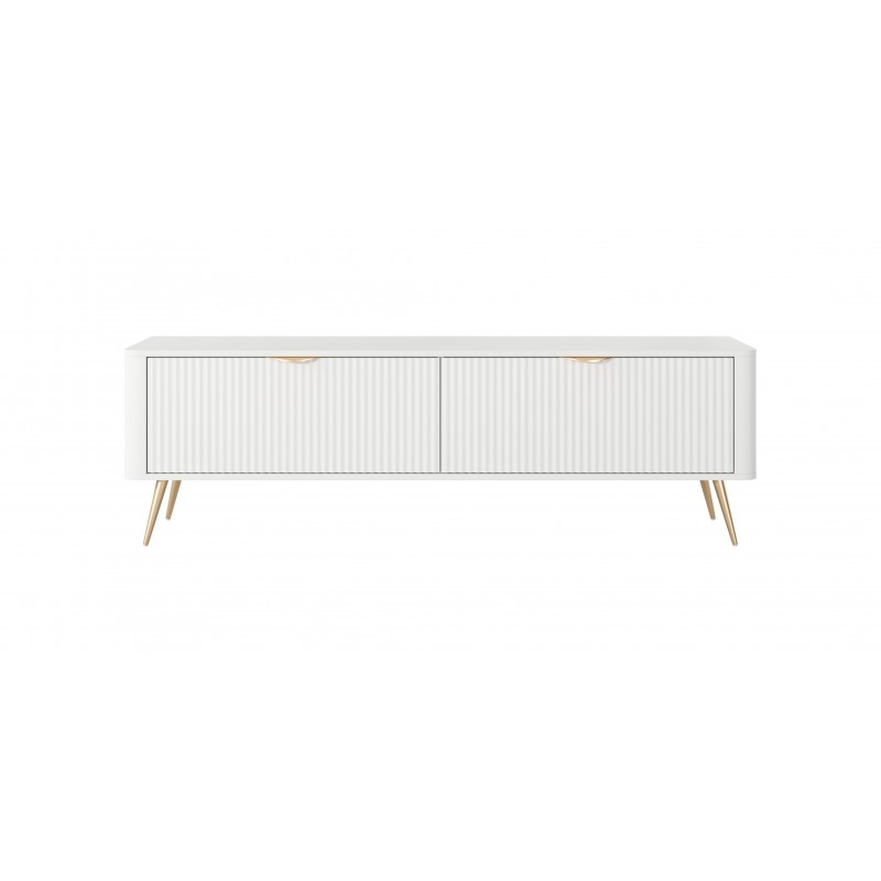 Weißer Schrank RTV LANTE 163 cm - geriffelte Fronten, 2 Flügeltüren, goldene Beine, ideal für das Wohnzimmer 3/9