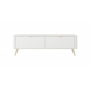 Weißer Schrank RTV LANTE 163 cm - geriffelte Fronten, 2 Flügeltüren, goldene Beine, ideal für das Wohnzimmer 3/9