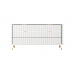 Kommode LANTE 163 cm - weiß, 6 Schubladen, kannelierte Fronten, goldene Griffe und Beine, einzigartige Eleganz 3/9