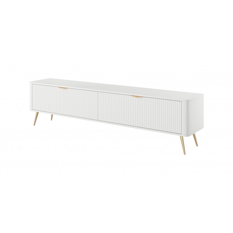 RTV-Schrank LANTE 200 cm in Weiß - geriffelte Fronten, goldene Details 1/9