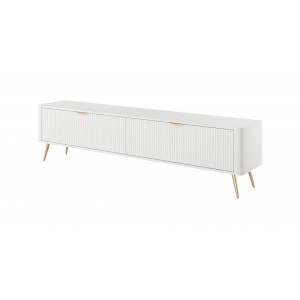 RTV-Schrank LANTE 200 cm in Weiß - geriffelte Fronten, goldene Details 1/9