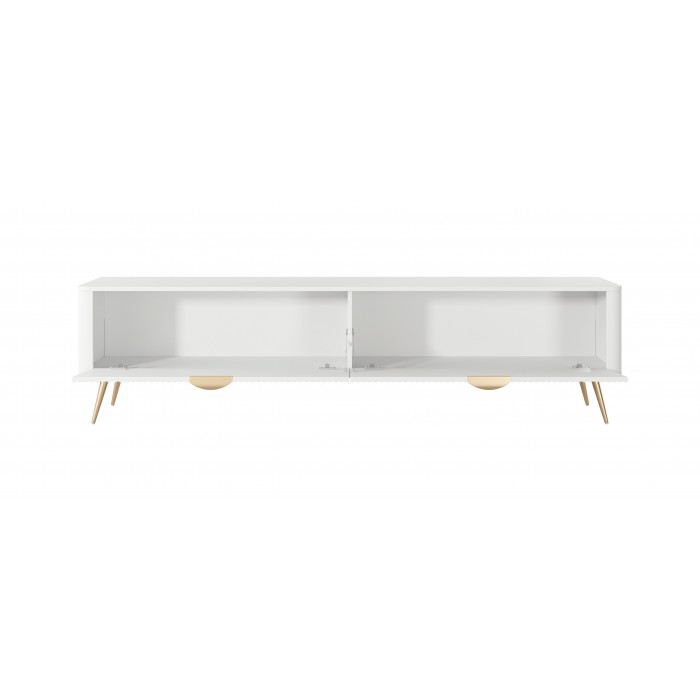 RTV-Schrank LANTE 200 cm in Weiß - geriffelte Fronten, goldene Details