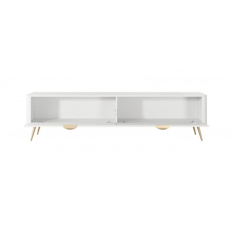 RTV-Schrank LANTE 200 cm in Weiß - geriffelte Fronten, goldene Details 2/9