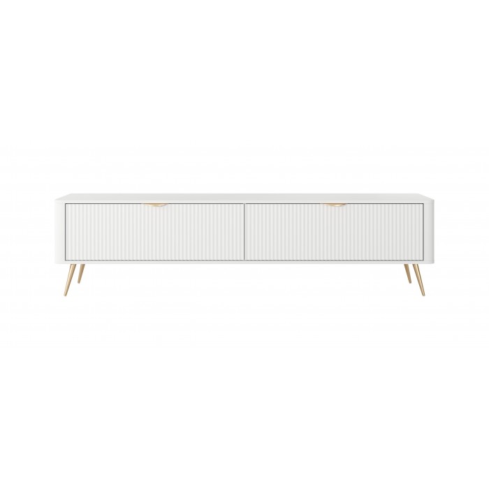 RTV-Schrank LANTE 200 cm in Weiß - geriffelte Fronten, goldene Details