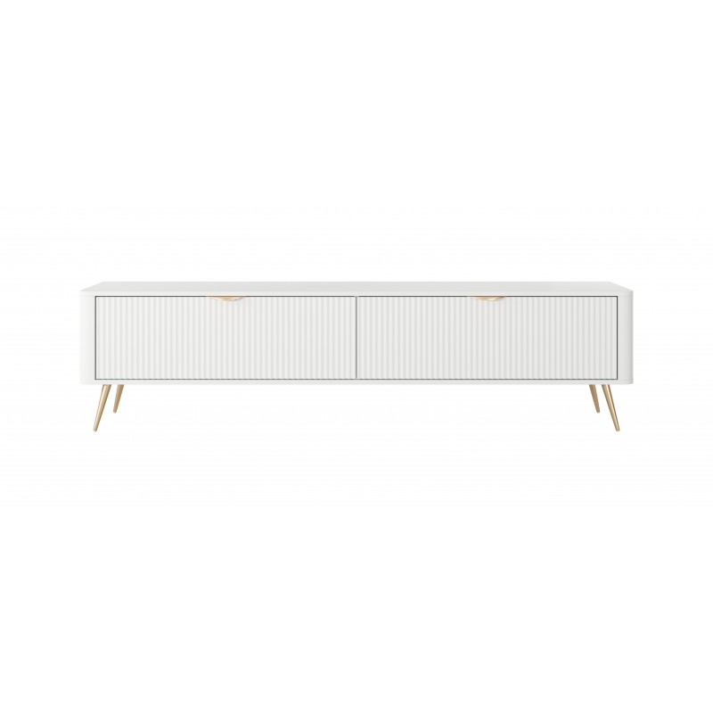 RTV-Schrank LANTE 200 cm in Weiß - geriffelte Fronten, goldene Details 3/9