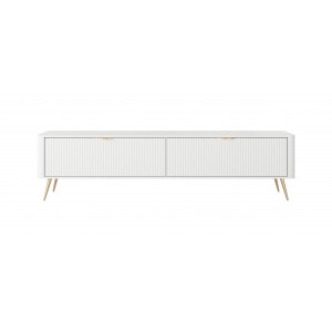 RTV-Schrank LANTE 200 cm in Weiß - geriffelte Fronten, goldene Details 3/9