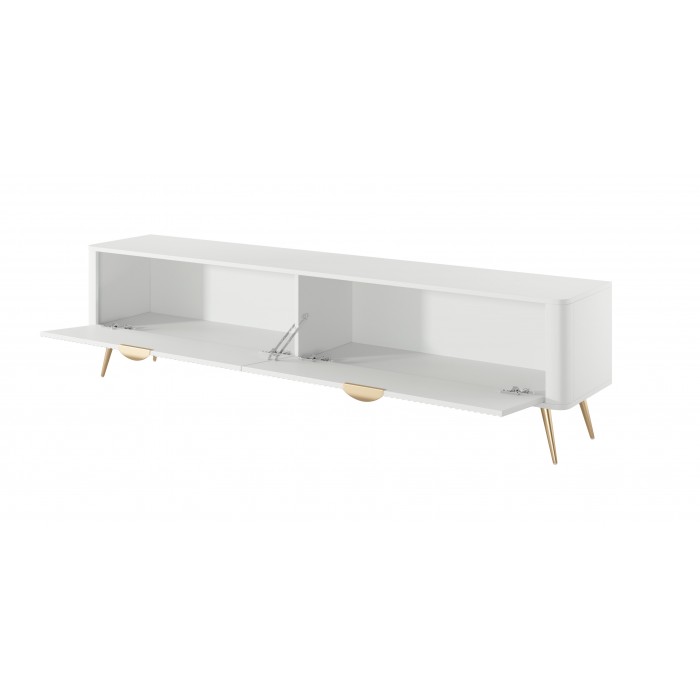 RTV-Schrank LANTE 200 cm in Weiß - geriffelte Fronten, goldene Details
