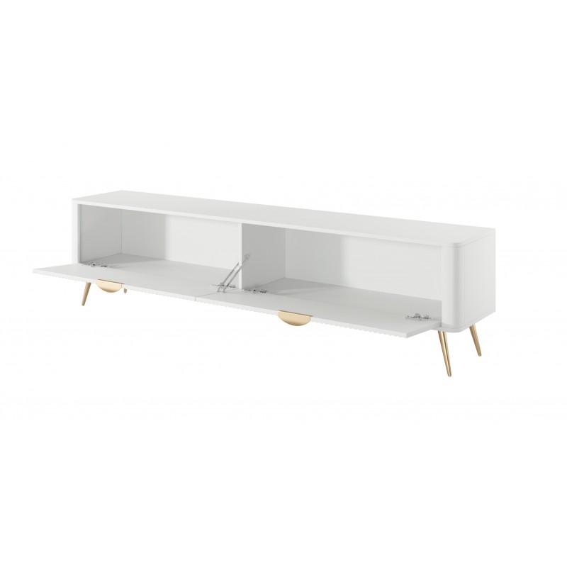 RTV-Schrank LANTE 200 cm in Weiß - geriffelte Fronten, goldene Details 4/9