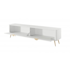 RTV-Schrank LANTE 200 cm in Weiß - geriffelte Fronten, goldene Details 4/9