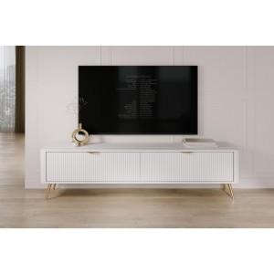 RTV-Schrank LANTE 200 cm in Weiß - geriffelte Fronten, goldene Details 5/9