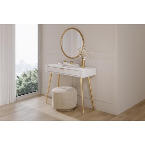 Toilette LANTE weiß - mit geriffelter Schublade, auf hohen goldenen Beinen 5/9