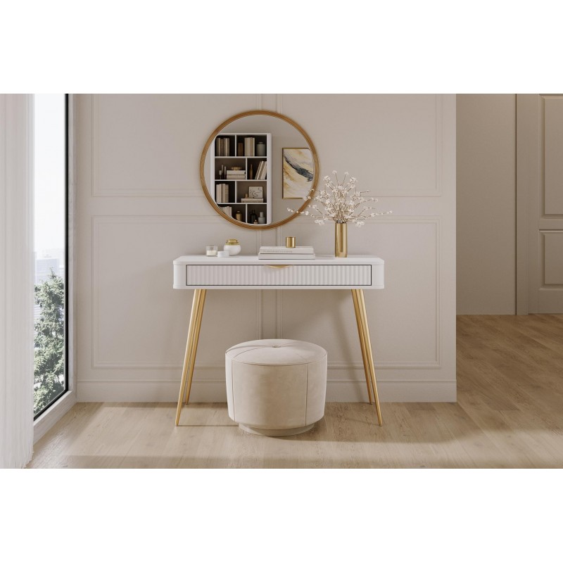 Toilette LANTE weiß - mit geriffelter Schublade, auf hohen goldenen Beinen 6/9
