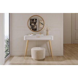 Toilette LANTE weiß - mit geriffelter Schublade, auf hohen goldenen Beinen 6/9