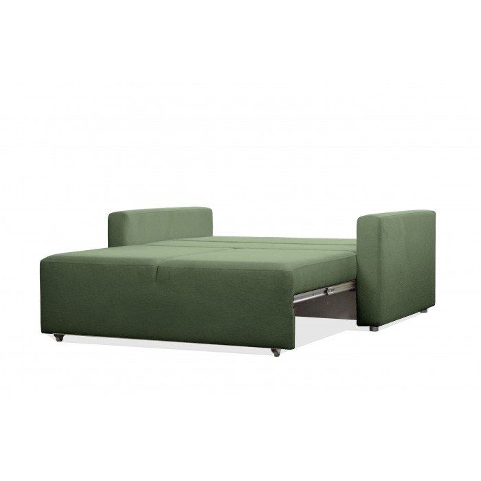 Grünes Zweisitzer-Sofa MIRA mit Bettzeugablage für das Wohnzimmer