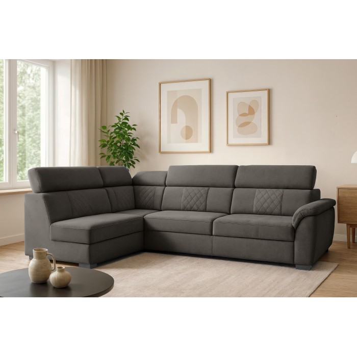 Gestepptes braunes Ecksofa RAVINI mit...