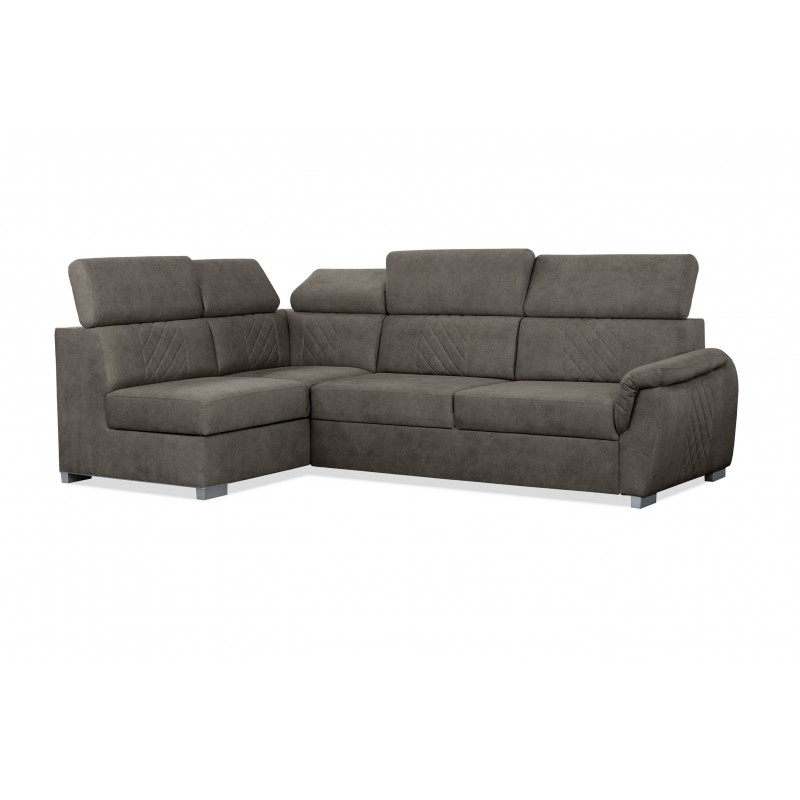 Gestepptes braunes Ecksofa RAVINI mit verstellbaren Kopfstützen und Schlaffunktion 4/9