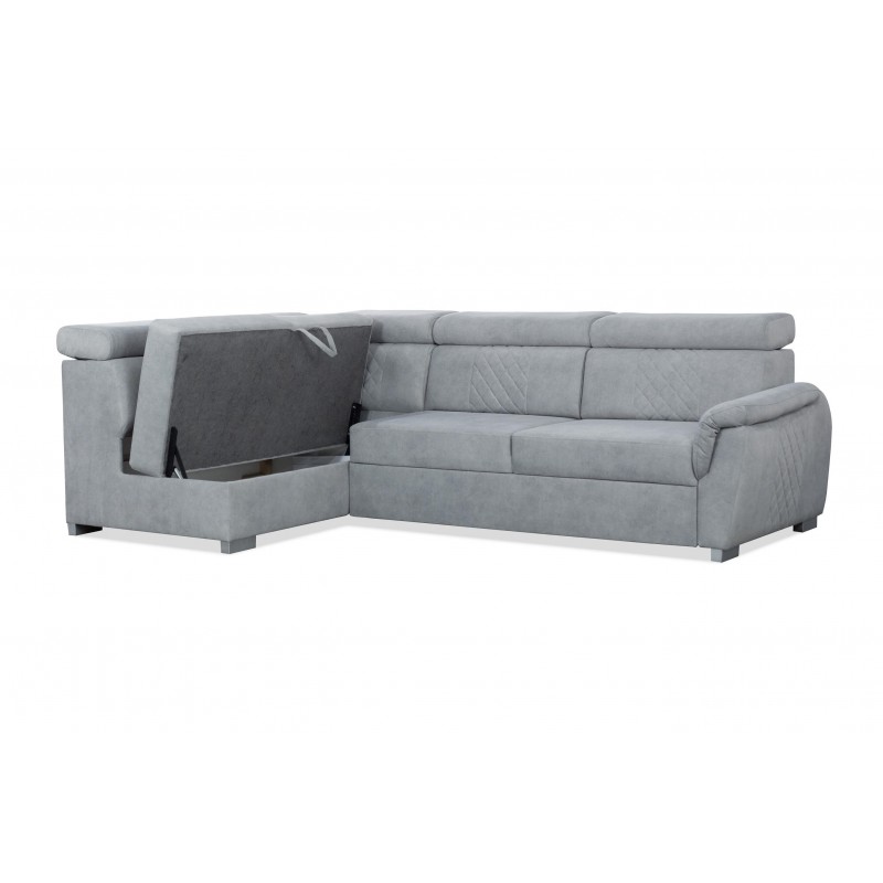 RAVINI Ecksofa in Veloursgrün mit gesteppter Rückenlehne, Schlaffunktion und verstellbaren Kopfstützen 2/9