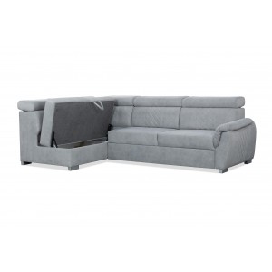 RAVINI Ecksofa in Veloursgrün mit gesteppter Rückenlehne, Schlaffunktion und verstellbaren Kopfstützen 2/9