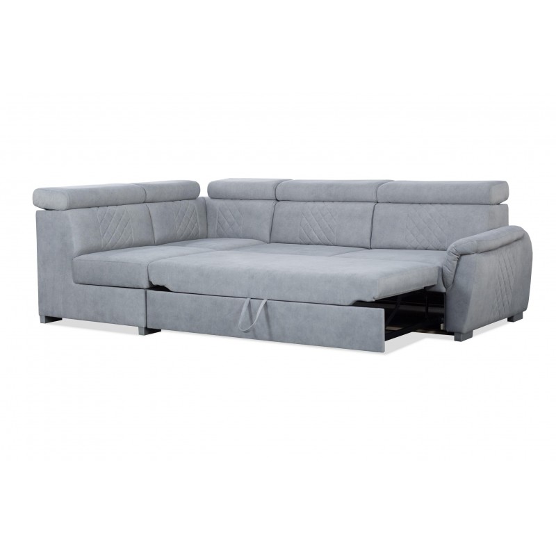 RAVINI Ecksofa in Veloursgrün mit gesteppter Rückenlehne, Schlaffunktion und verstellbaren Kopfstützen 3/9