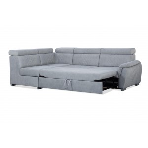 RAVINI Ecksofa in Veloursgrün mit gesteppter Rückenlehne, Schlaffunktion und verstellbaren Kopfstützen 3/9
