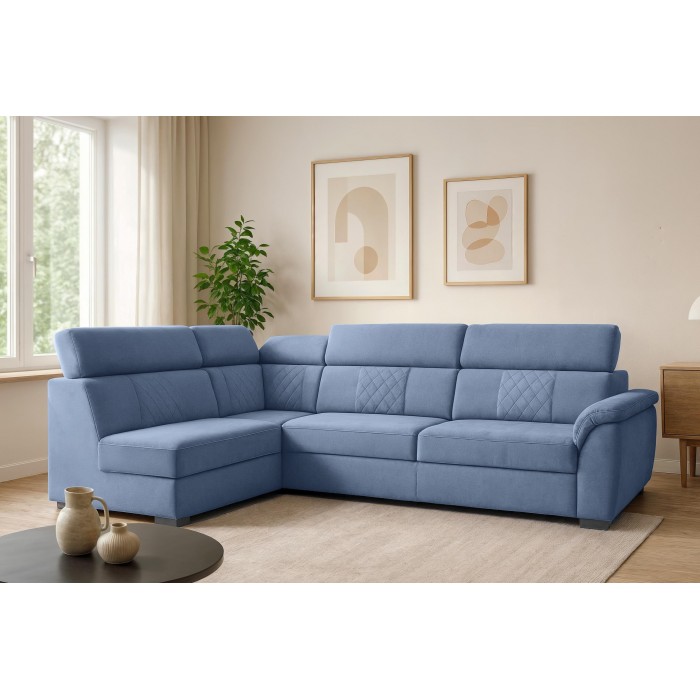 RAVINI gestepptes Ecksofa mit Bettzeugablage...