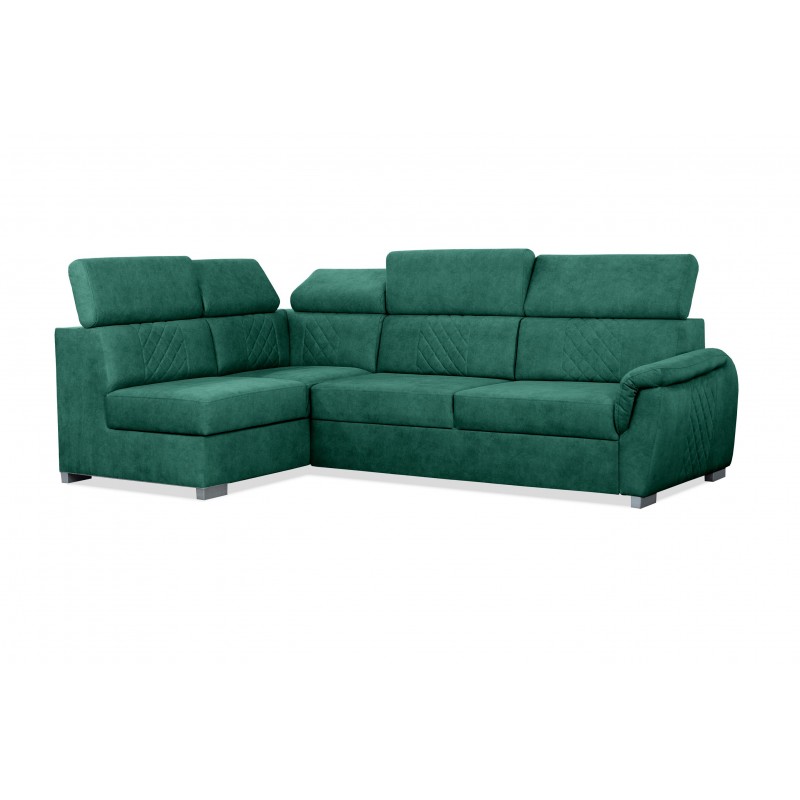 RAVINI Ecksofa in Veloursgrün mit gesteppter Rückenlehne, Schlaffunktion und verstellbaren Kopfstützen 4/9